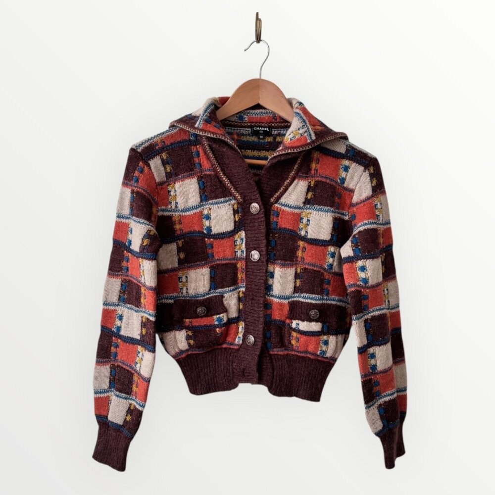 CHANEL Brown Multi Check Cashmere Blend Cardigan - Picture 1 of 9